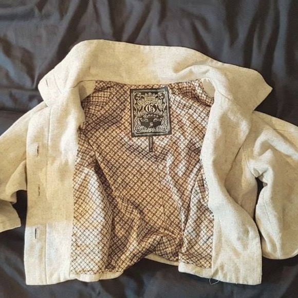 GUESS 3/4 Sleeve Cropped Wool Blend Invisible Button-Up Beige Jacket - Small - Picture 4 of 5